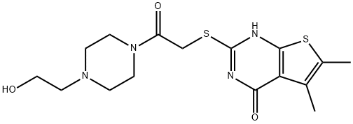 2-((2-(4-(2-hydroxyethyl)piperazin-1-yl)-2-oxoethyl)thio)-5,6-dimethylthieno[2,3-d]pyrimidin-4(3H)-one结构式