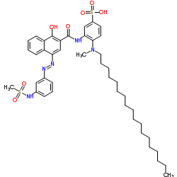 3-({1-Hydroxy-4-[(E)-{3-[(methylsulfonyl)amino]phenyl}diazenyl]-2-naphthoyl}amino)-4-[methyl(octadecyl)amino]benzenesulfonic acid结构式