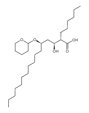 (2S,3S,5R)-2-hexyl-3-hydroxy-5-[(tetrahydro-2H -pyran-2-yl)oxy]hexadecanoic acid结构式