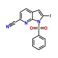 1-(Phenylsulphonyl)-6-cyano-2-iodo-7-azaindole Structure