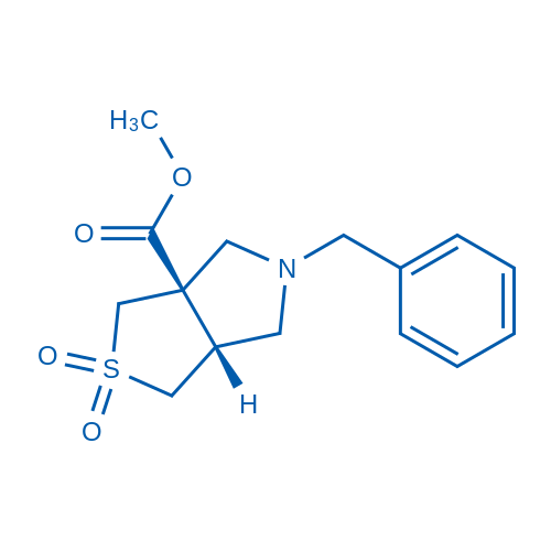 rel-(3aS,6aR)-5-苄基四氢-1H-噻吩并[3,4-c]吡咯-3a(3H)-羧酸甲酯 2,2-二氧化物结构式