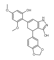 4-(benzo[d][1,3]dioxol-5-yl)-6-(2-hydroxy-4,6-dimethoxyphenyl)-4,5-dihydro-1H-indazol-3-ol结构式