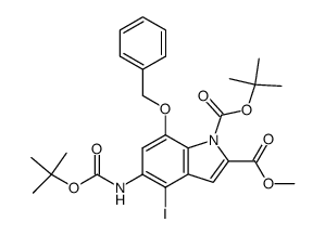 1-(1,1-dimethylethyl)-2-methyl 5-[[(1,1-dimethylethoxy)-carbonyl]amino]-4-iodo-7-(phenylmethoxy)indole-1,2-dicarboxylate Structure