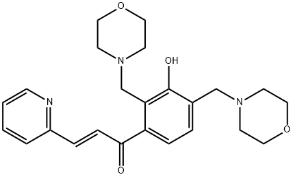 (E)-1-(3-hydroxy-2,4-bis(MorpholinoMethyl)phenyl)-3-(pyridin-2-yl)prop-2-en-1-one结构式