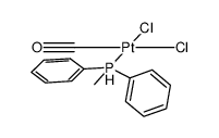 cis-dichloro-((Me)(Ph2)phosphine)(carbonyl)platinum(II)结构式