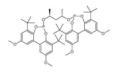 (-)-6,6"-{[(1S,3S)-1,3-二甲基-1,3-丙二基]双(氧基)}双[4,8-双(叔丁基)-2,10-二甲氧基-联苯并[d,f][1,3,2]二氧杂磷杂环庚]结构式