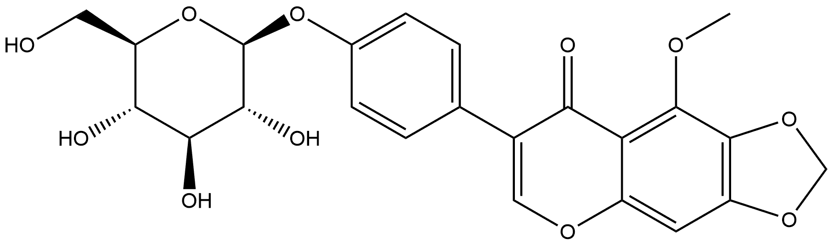 8H-1,3-Dioxolo[4,5-g][1]benzopyran-8-one, 7-[4-(β-D-glucopyranosyloxy)phenyl]-9-methoxy-结构式