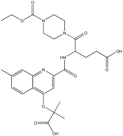 5-(4-ethoxycarbonylpiperazin-1-yl)-4-[[4-(1-hydroxy-2-methyl-1-oxopropan-2-yl)oxy-7-methylquinoline-2-carbonyl]amino]-5-oxopentanoic acid Structure