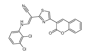 (Z)-3-(2,3-dichloroanilino)-2-[4-(2-oxochromen-3-yl)-1,3-thiazol-2-yl]prop-2-enenitrile结构式