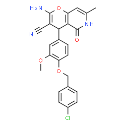 2-Amino-4-{4-[(4-chlorobenzyl)oxy]-3-methoxyphenyl}-7-methyl-5-oxo-5,6-dihydro-4H-pyrano[3,2-c]pyridine-3-carbonitrile结构式