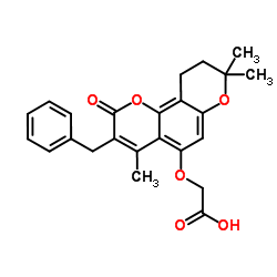 [(3-Benzyl-4,8,8-trimethyl-2-oxo-9,10-dihydro-2H,8H-pyrano[2,3-f]chromen-5-yl)oxy]acetic acid结构式