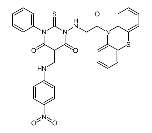 5-[(4-nitroanilino)methyl]-1-[(2-oxo-2-phenothiazin-10-ylethyl)amino]-3-phenyl-2-sulfanylidene-1,3-diazinane-4,6-dione结构式