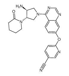 6-(4-((3S,4S)-3-amino-4-(2-oxopiperidin-1-yl)pyrrolidin-1-yl)quinazolin-7-yloxy)nicotinonitrile Structure