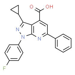 3-Cyclopropyl-1-(4-fluorophenyl)-6-phenyl-pyrazolo[3,4-b]pyridine-4-carboxylic acid结构式