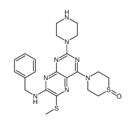 N-benzyl-6-methylsulfanyl-4-(1-oxo-1,4-thiazinan-4-yl)-2-piperazin-1-ylpteridin-7-amine结构式