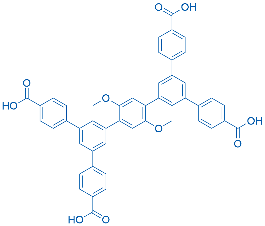 5',5'''-Bis(4-carboxyphenyl)-2'',5''-dimethoxy-[1,1':3',1'':4'',1''':3''',1''''-quinquephenyl]-4,4''''-dicarboxylic acid structure