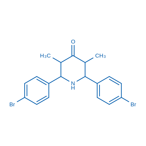 2,6-双(4-溴苯基)-3,5-二甲基哌啶-4-酮结构式