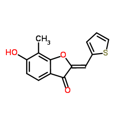 (2Z)-6-Hydroxy-7-methyl-2-(2-thienylmethylene)-1-benzofuran-3(2H)-one结构式