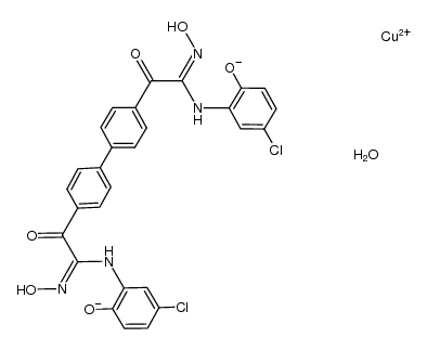 [Cu(4,4'-(2-hydroxo-5-chlorophenylaminoisonitrosoacetyl)biphenyl(-2H))]*H2O结构式