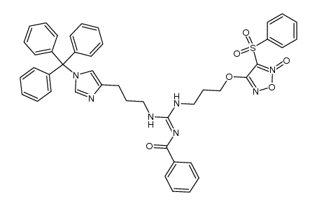 (E)-4-(3-(2-benzoyl-3-(3-(1-trityl-1H-imidazol-4-yl)propyl)guanidino)propoxy)-3-(phenylsulfonyl)-1,2,5-oxadiazole 2-oxide结构式