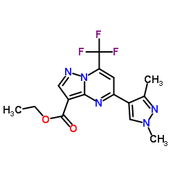 Ethyl 5-(1,3-dimethyl-1H-pyrazol-4-yl)-7-(trifluoromethyl)pyrazolo[1,5-a]pyrimidine-3-carboxylate结构式