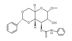 methyl-[O4,O6-((R)-benzylidene)-O3-phenylthiocarbamoyl-α-D-glucopyranoside]结构式