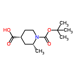 (2R,4R)-2-Methyl-1-{[(2-methyl-2-propanyl)oxy]carbonyl}-4-piperidinecarboxylic acid structure