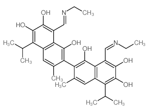 1-(ethylaminomethylidene)-7-[(8Z)-8-(ethylaminomethylidene)-1,6-dihydroxy-3-methyl-7-oxo-5-propan-2-yl-naphthalen-2-yl]-3,8-dihydroxy-6-methyl-4-propan-2-yl-naphthalen-2-one Structure