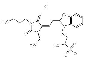 3-butyl-1-ethyl-5-[2-(3-sulfobutyl-benzo[1,3]oxazolin-2-ylidene)-ethylidene]-2-thioxo-imidazolidin-4-one potassium salt结构式