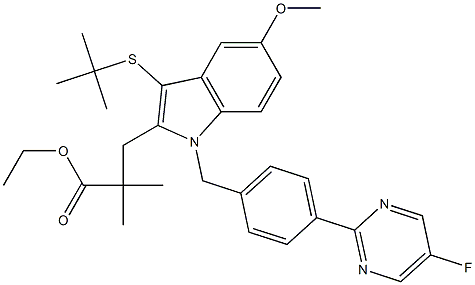 ethyl 3-(3-(tert-butylthio)-1-(4-(5-fluoropyriMidin-2-yl)benzyl)-5-Methoxy-1H-indol-2-yl)-2,2-diMethylpropanoate Structure