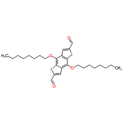 4,8-二(n-辛氧基)苯并[1,2-b:4,5-b']二噻吩-2,6-二甲醛结构式