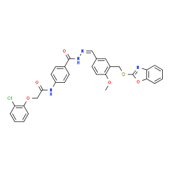 Benzoic acid, 4-[[(2-chlorophenoxy)acetyl]amino]-, [[3-[(2-benzoxazolylthio)methyl]-4-methoxyphenyl]methylene]hydrazide (9CI) Structure