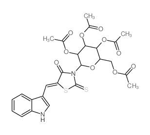 [3,4,5-triacetyloxy-6-[(5Z)-5-(1H-indol-3-ylmethylidene)-4-oxo-2-sulfanylidene-thiazolidin-3-yl]oxan-2-yl]methyl acetate structure