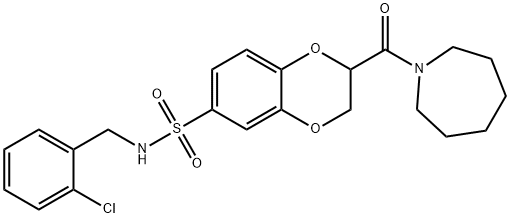 2-(1-Azepanylcarbonyl)-N-(2-chlorobenzyl)-2,3-dihydro-1,4-benzodioxine-6-sulfonamide结构式