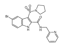 5-bromo-N-(pyridin-2-ylmethyl)-3-(pyrrolidin-1-ylsulfonyl)-1H-indole-2-carboxamide结构式