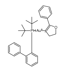 ([1,1'-biphenyl]-2-yldi-tert-butyl-l5-phosphanyl)(2-phenyl-4,5-dihydrofuran-3-yl)gold结构式