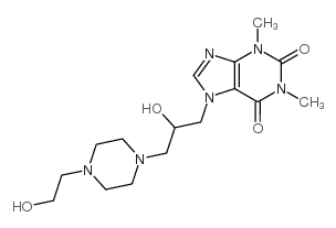 7-[2-hydroxy-3-[4-(2-hydroxyethyl)piperazin-1-yl]propyl]-1,3-dimethyl- purine-2,6-dione结构式