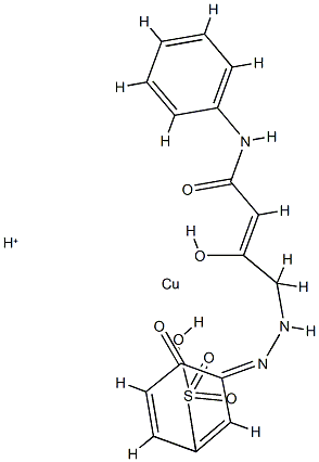 hydrogen [3-[[1-(anilinocarbonyl)-2-oxopropyl]azo]-4-hydroxybenzenesulphonato(3-)]cuprate(1-) structure