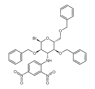 (2R,3S,4S,5R,6R)-3,5-bis(benzyloxy)-2-((benzyloxy)methyl)-6-bromo-N-(2,4-dinitrophenyl)tetrahydro-2H-pyran-4-amine结构式