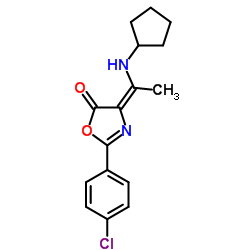 (4E)-2-(4-Chlorophenyl)-4-[1-(cyclopentylamino)ethylidene]-1,3-oxazol-5(4H)-one结构式