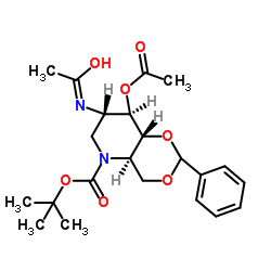 2-ACETAMIDO-3-O-ACETYL-4,6-O-BENZYLIDENE-N-(TERT-BUTOXYCARBONYL)-1,2,5-TRIDEOXY-1,5-IMINO-D-GLUCITOL结构式