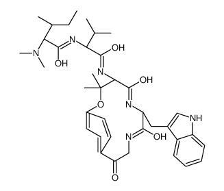 (2S,3S)-2-(dimethylamino)-N-[(2S)-1-[[(6S,9S)-6-(1H-indol-3-ylmethyl)-10,10-dimethyl-2,5,8-trioxo-11-oxa-4,7-diazabicyclo[10.2.2]hexadeca-1(14),12,15-trien-9-yl]amino]-3-methyl-1-oxobutan-2-yl]-3-methylpentanamide结构式