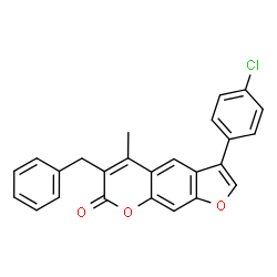 6-benzyl-3-(4-chlorophenyl)-5-methylfuro[3,2-g]chromen-7-one structure