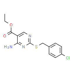 Ethyl 4-amino-2-[p-chlorobenzylthio]-5-pyrimidinecarboxylate structure