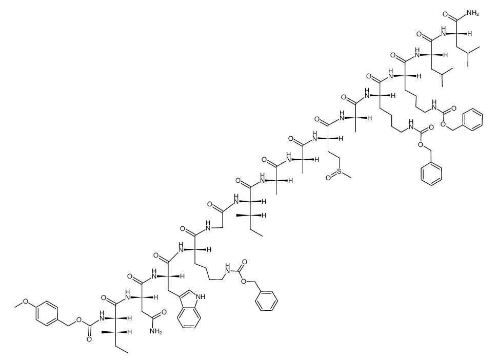 Z(OMe)-Ile-Asn-Trp-Lys(Z)-Gly-Ile-Ala-Ala-Met(O)-Ala-Lys(Z)-Lys(Z)-Leu-Leu-NH2 Structure