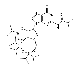 N2-isobutyryl-9-(2-O-isobutyryl-3,5-O-(tetraisopropyldisiloxanylene)-β-D-arabinofuranosyl)guanine Structure