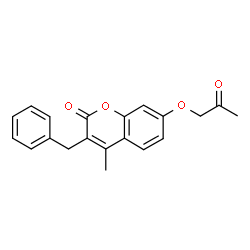 3-benzyl-4-methyl-7-(2-oxopropoxy)chromen-2-one structure