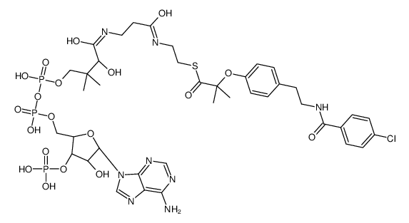 S-[2-[3-[[(2R)-4-[[[(2R,3S,4R,5R)-5-(6-aminopurin-9-yl)-4-hydroxy-3-phosphonooxyoxolan-2-yl]methoxy-hydroxyphosphoryl]oxy-hydroxyphosphoryl]oxy-2-hydroxy-3,3-dimethylbutanoyl]amino]propanoylamino]ethyl] 2-[4-[2-[(4-chlorobenzoyl)amino]ethyl]phenoxy]-2-met结构式