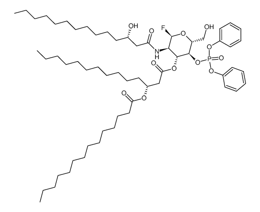 2-deoxy-2-((3S)-3-hydroxytetradecanamido)-3-O-((3R)-3-(tetradecanoyloxy)tetradecanoyl)-α-D-glucopyranosyl fluoride 4-(diphenyl phosphate)结构式