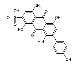 4,8-diamino-9,10-dihydro-1,5-dihydroxy-7-(4-hydroxyphenyl)-9,10-dioxoanthracene-2-sulphonic acid structure